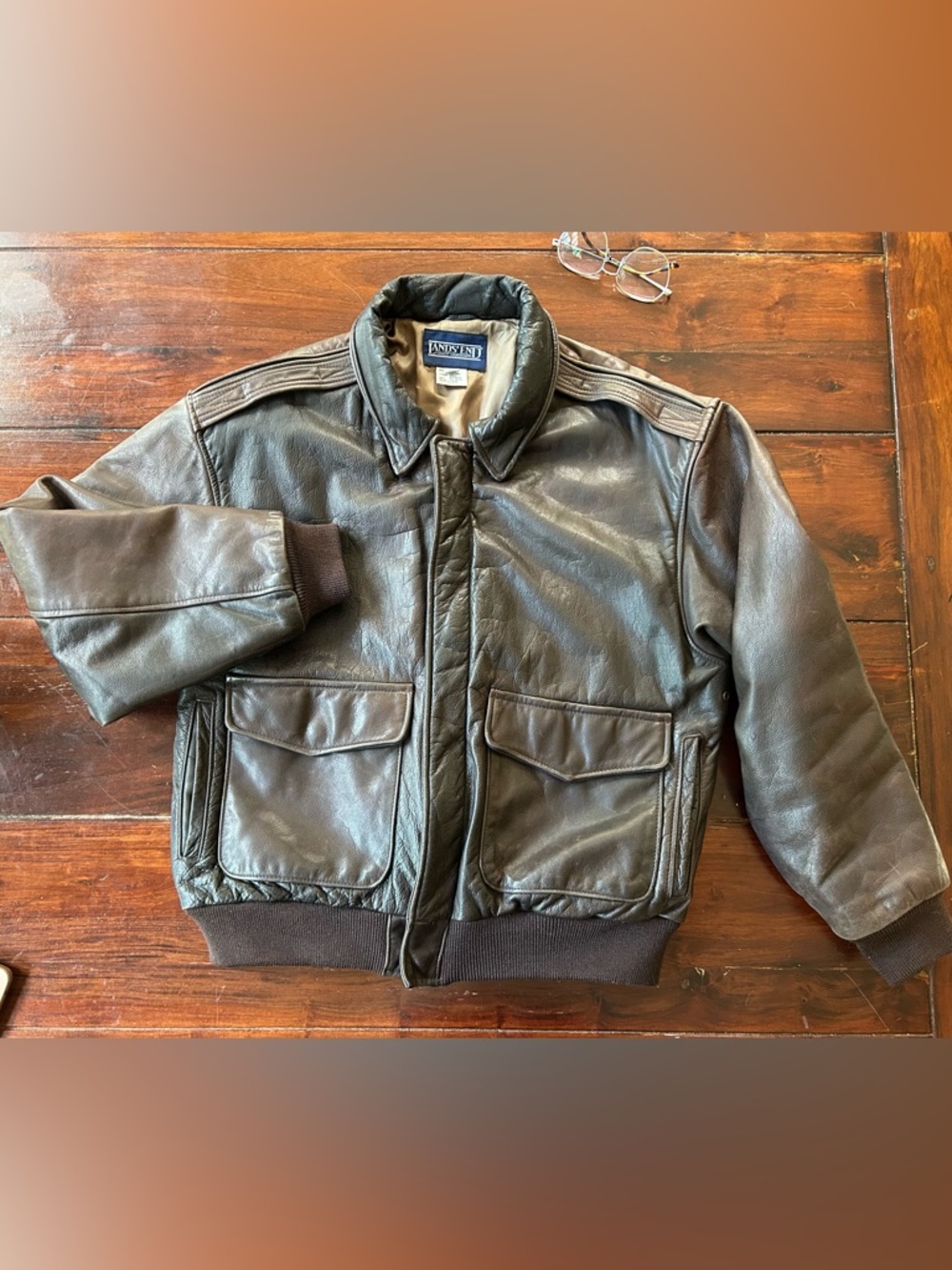 Vintage Lands' End Men's Brown Leather Bomber Jacket